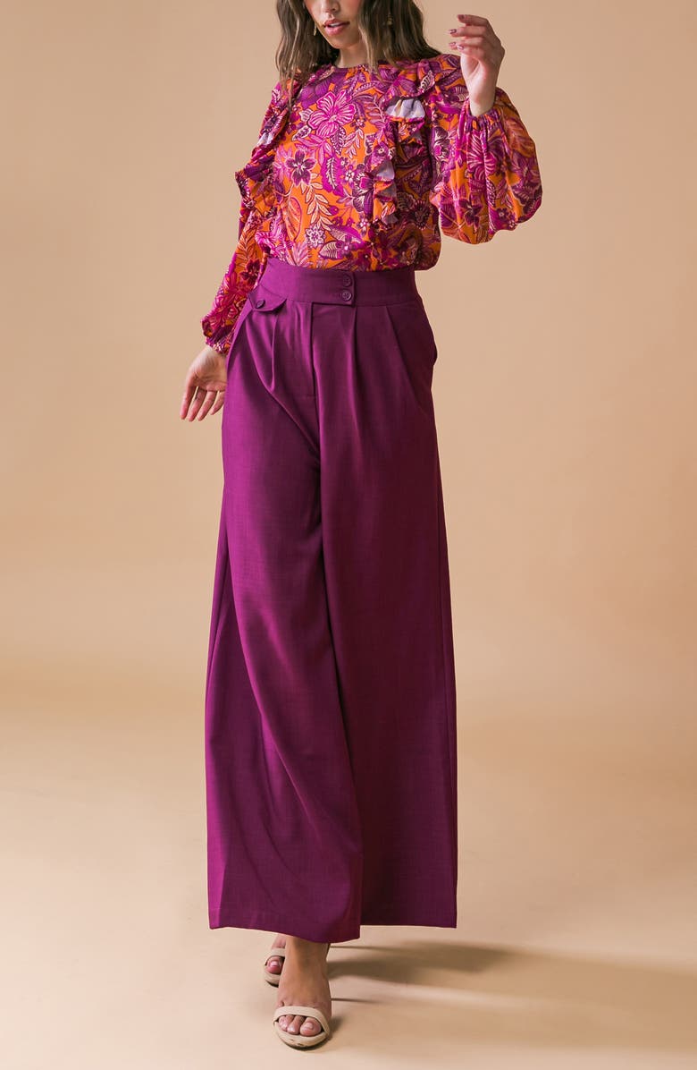 FLYING TOMATO Floral Ruffle Long Sleeve Top, Alternate, color, Rust Magenta