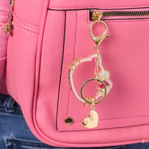 Hello Kitty Gold Outline Keychain With Red Bow And Heart In Gold