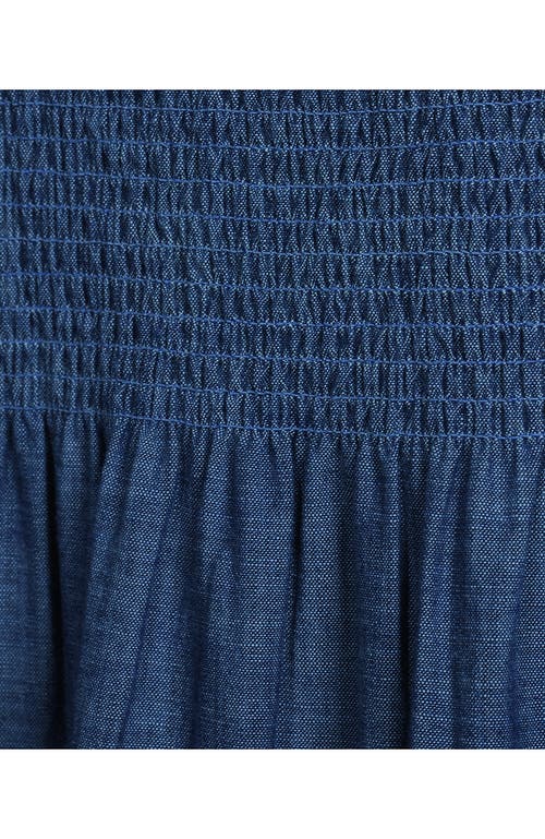 Lands' End Chambray Smocked Dress With Ruffle Straps In Medium Indigo Chambray