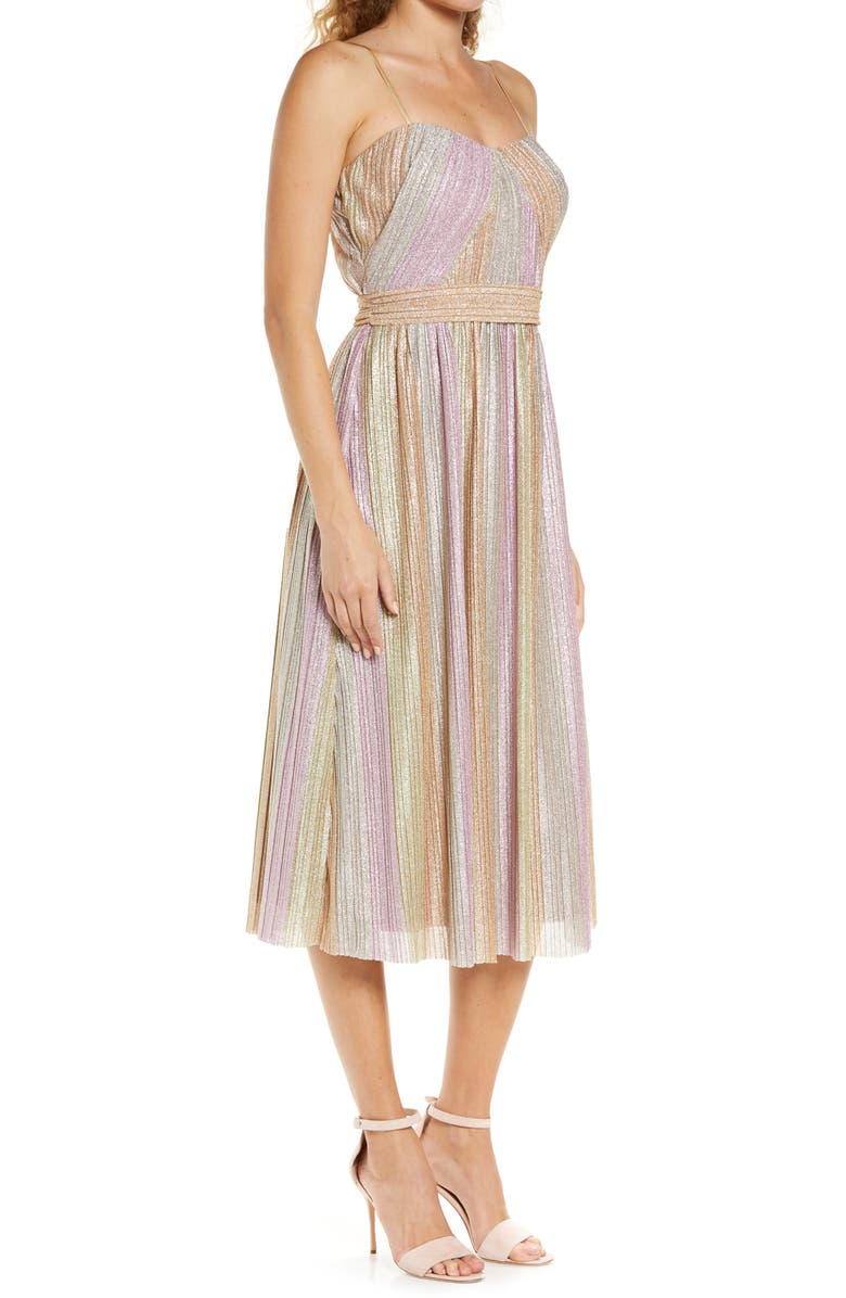 Vince Camuto Rainbow Shimmer Pleated Cocktail Dress, Alternate, color,