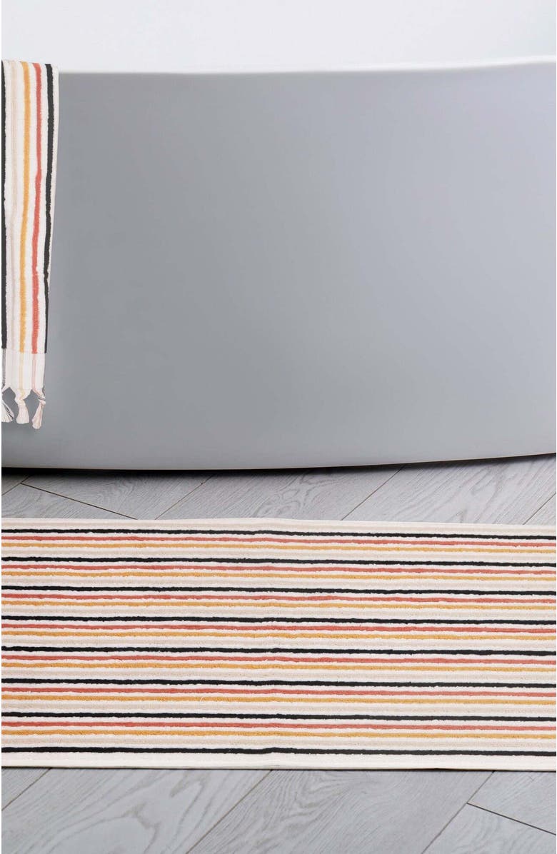Olive & Linen Stripes Bath Mat, Alternate, color, Rainbow