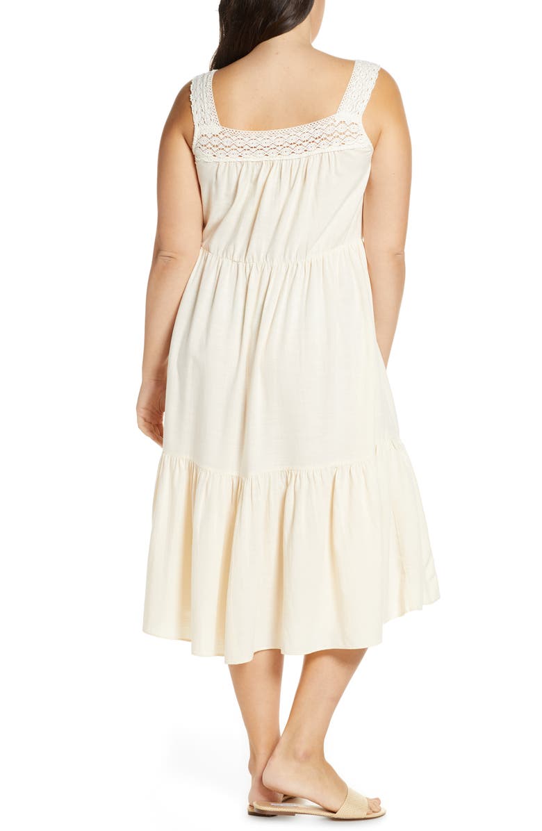 Madewell Crochet Strap Tiered Midi Dress, Alternate, color,