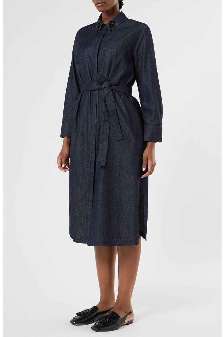 Long Sleeve Cotton Shirtdress, Main, color, BLUE JEANS