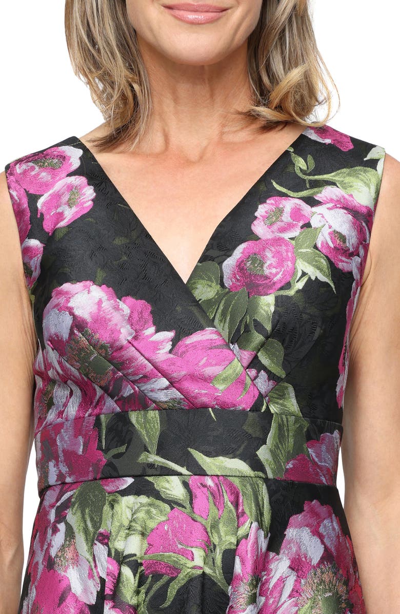 SL FASHIONS Floral Jacquard Cocktail Dress, Alternate, color, Black Multi