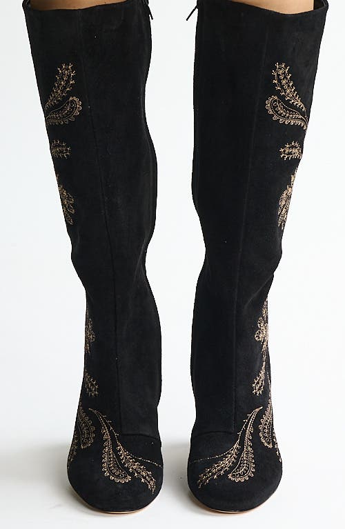 Dani Embroidered Knee High Boot, Main, color, BLACK