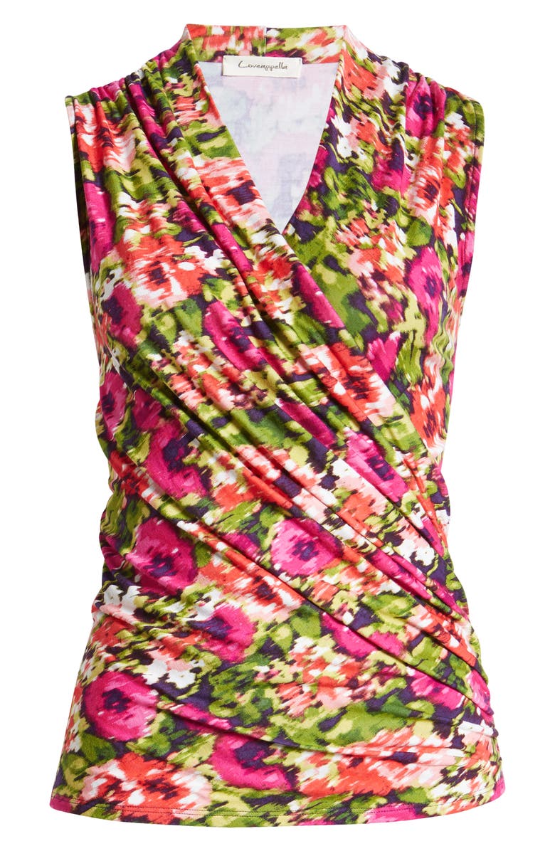 Loveappella Floral Sleeveless Faux Wrap Top, Alternate, color,