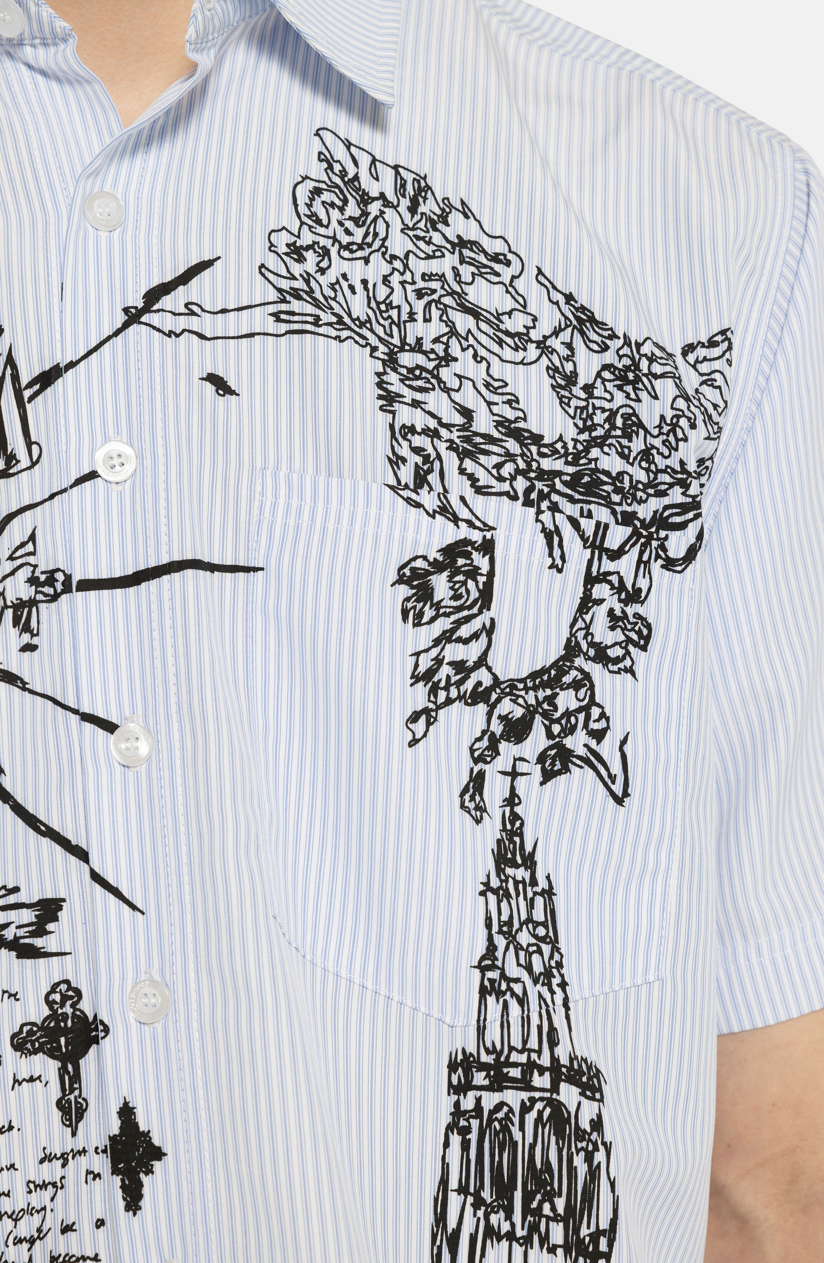 JADED LONDON Pinstripe Sketch Graphic Button-Up Shirt (Men