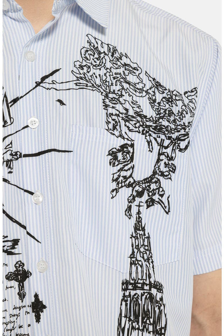 Pinstripe Sketch Graphic Button-Up Shirt, Alternate, color, BLUE