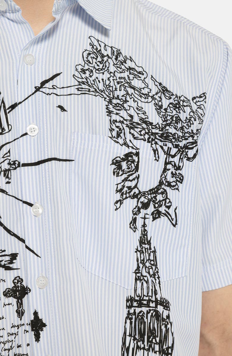 JADED LONDON Pinstripe Sketch Graphic Button-Up Shirt, Alternate, color, Blue