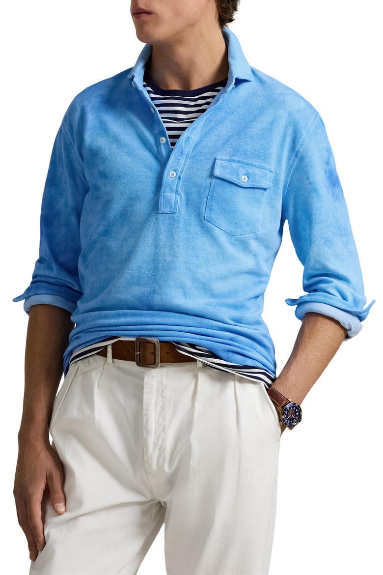 Long Sleeve Cotton Piquè Polo, Main, color, SKY BLUE