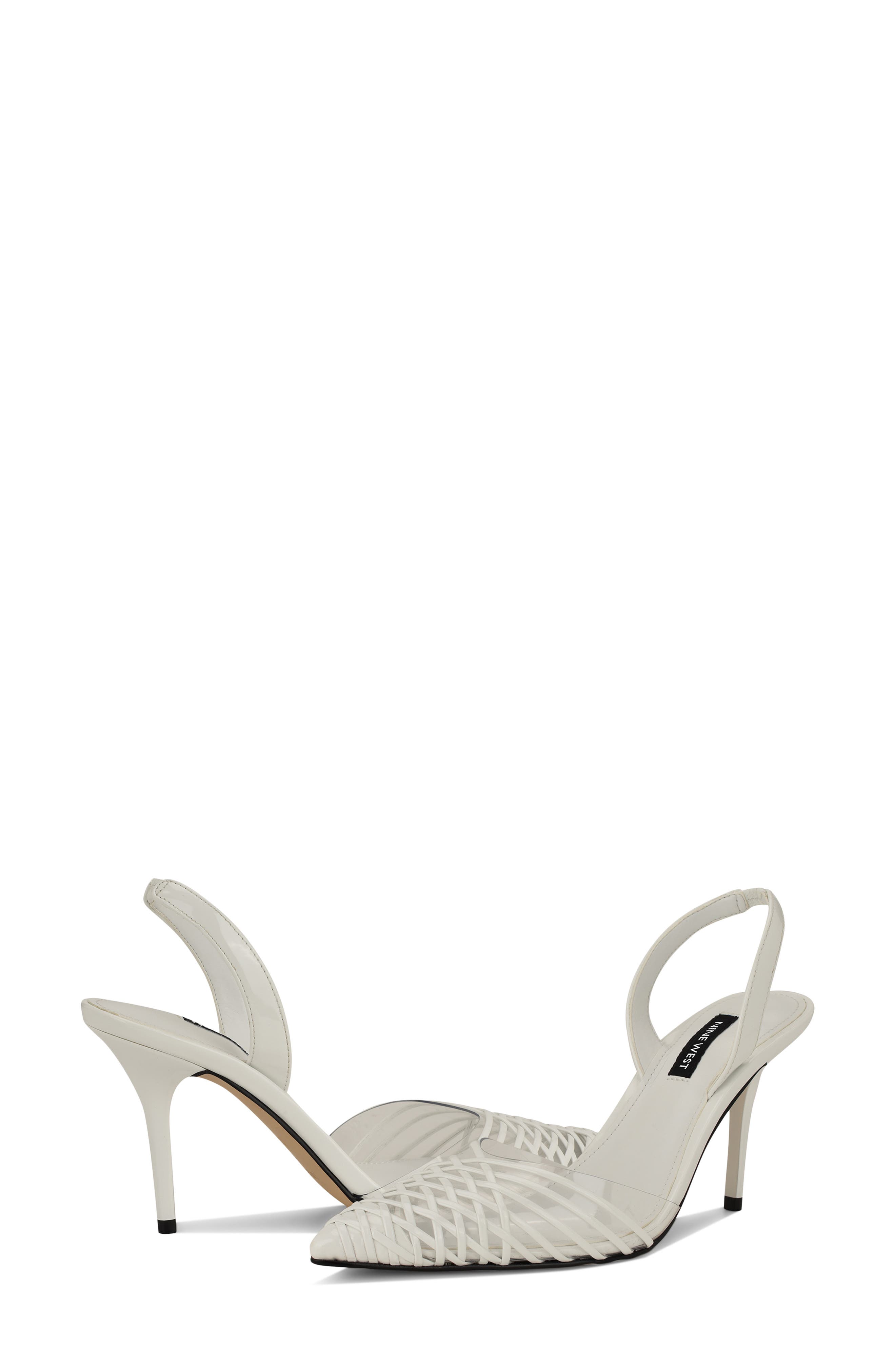 Pemma Slingback Pointed Cap Toe Pump, Alternate, color, WHITE