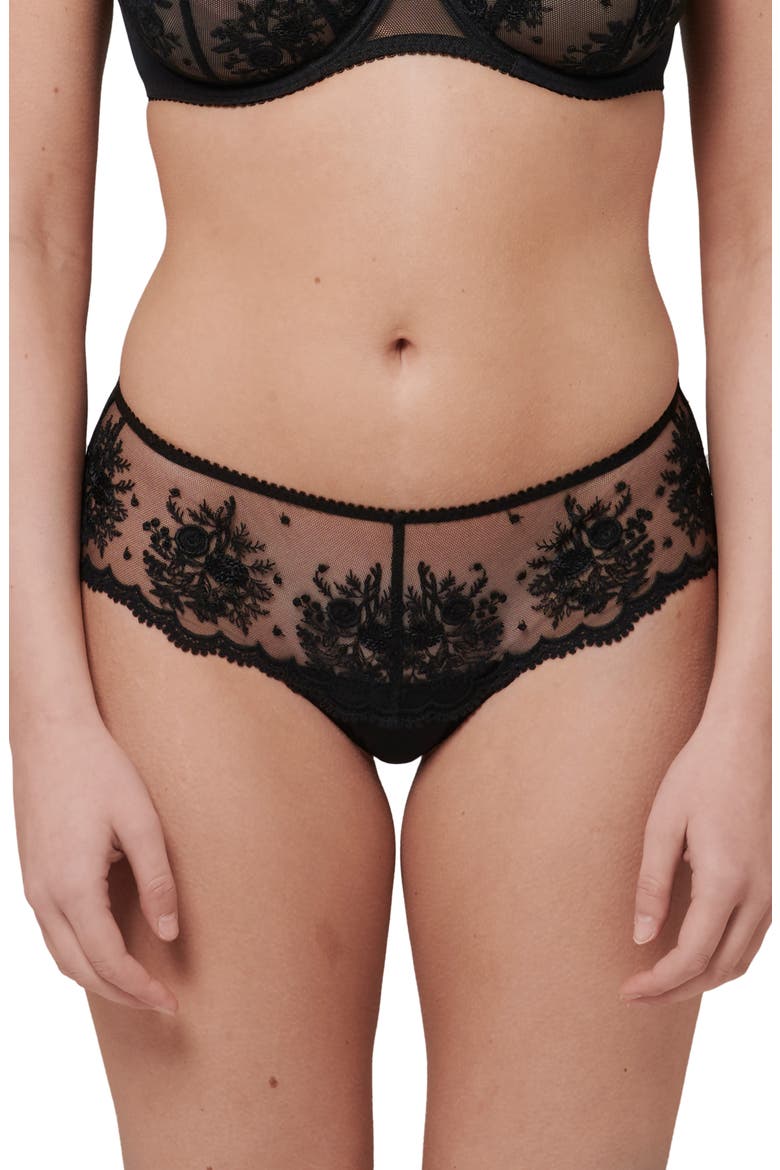 Intrigue Floral Embroidered Boyshorts, Alternate, color, BLACK