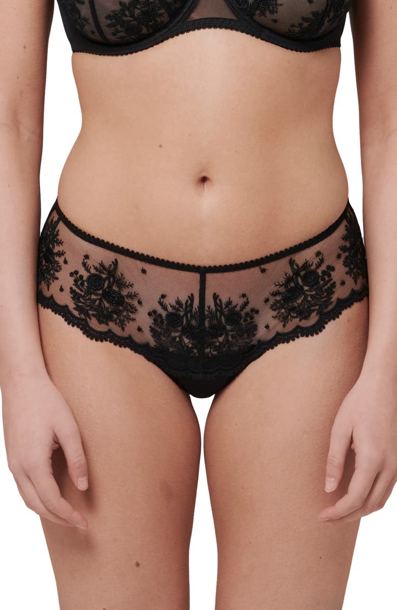 Simone Perele Intrigue Floral Embroidered Boyshorts, Alternate, color, Black