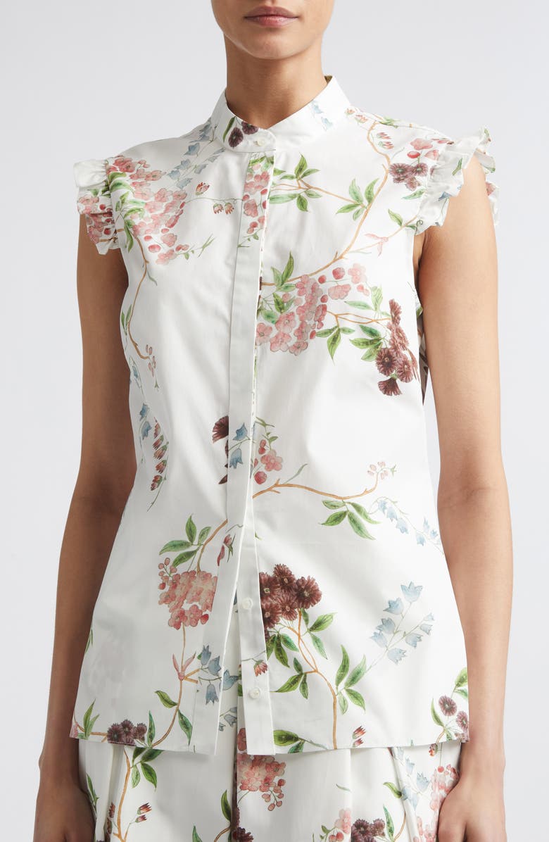 Erdem Chintz Floral Sleeveless Organic Cotton Poplin Shirt, Alternate, color, French Chintz Multi White