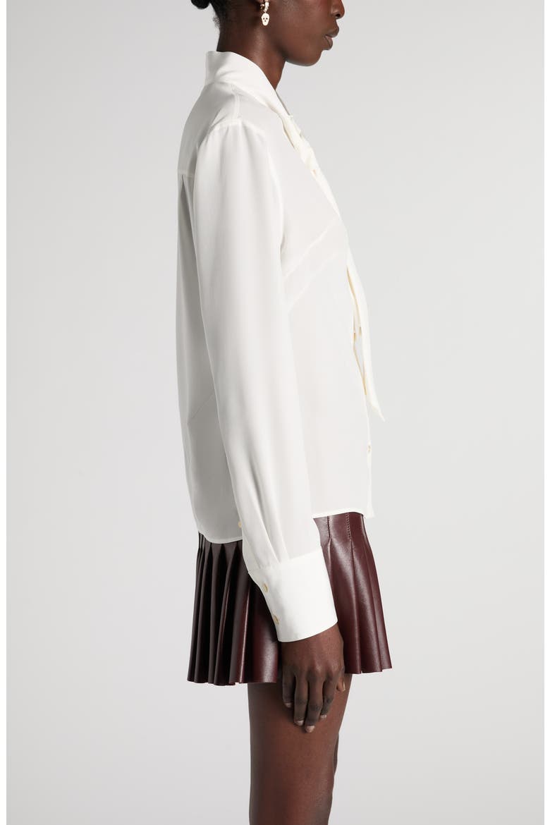 Tie Neck Silk Button-Up Shirt, Alternate, color, LIGHT IVORY