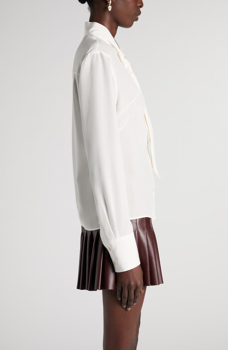 McQueen Tie Neck Silk Button-Up Shirt, Alternate, color, Light Ivory
