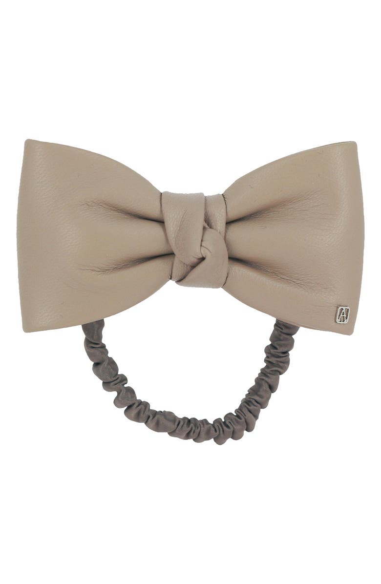 Alexandre de Paris Leather Bow Scrunchie, Main, color, 