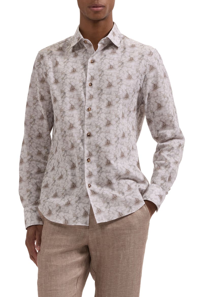 Julian Shaped Fit Floral Cotton Button-Up Shirt, Main, color, LIMESTONE