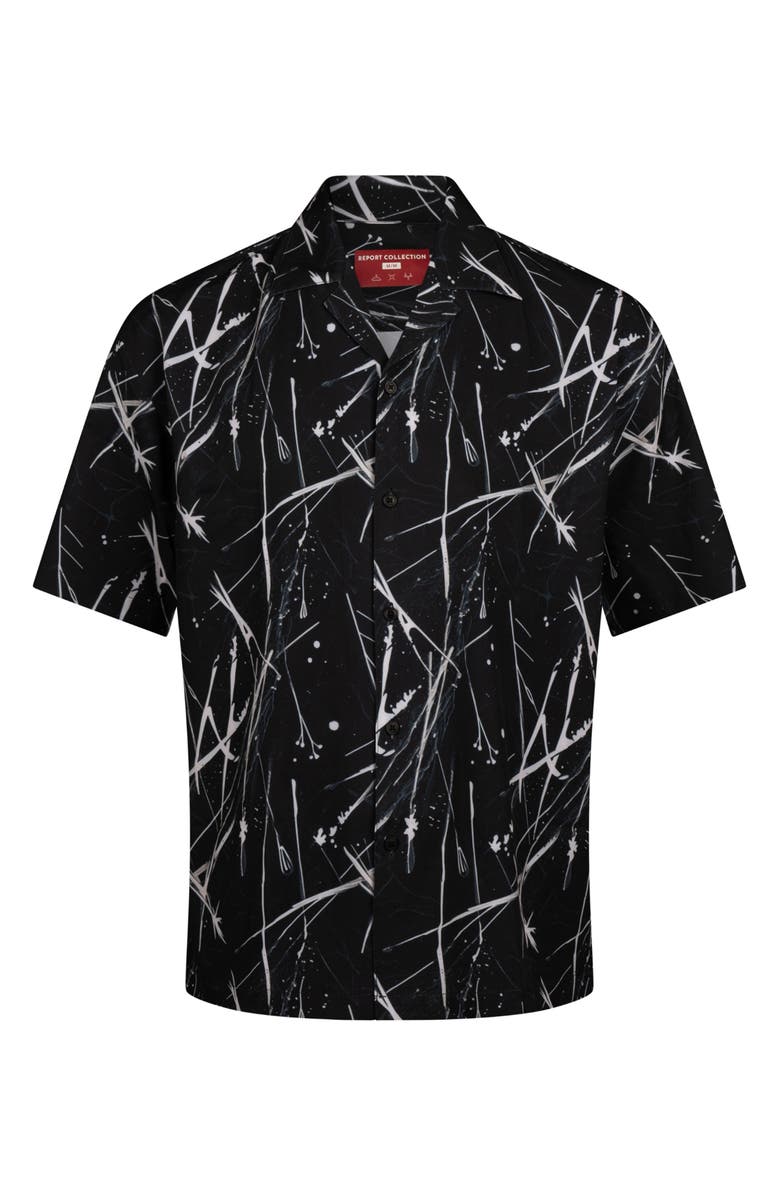 Report Collection Abstract Print Stretch Camp Shirt, Alternate, color, Black