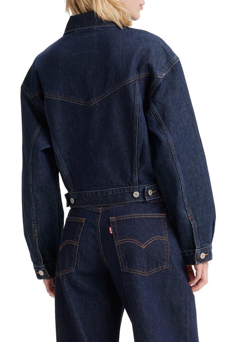 Shrunken '90s Denim Trucker Jacket, Alternate, color, REMEMBER TOGETHER
