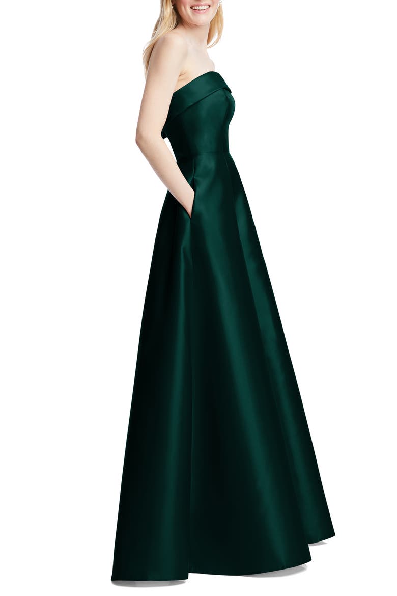 Strapless Cuff Satin Gown, Alternate, color, EVERGREEN
