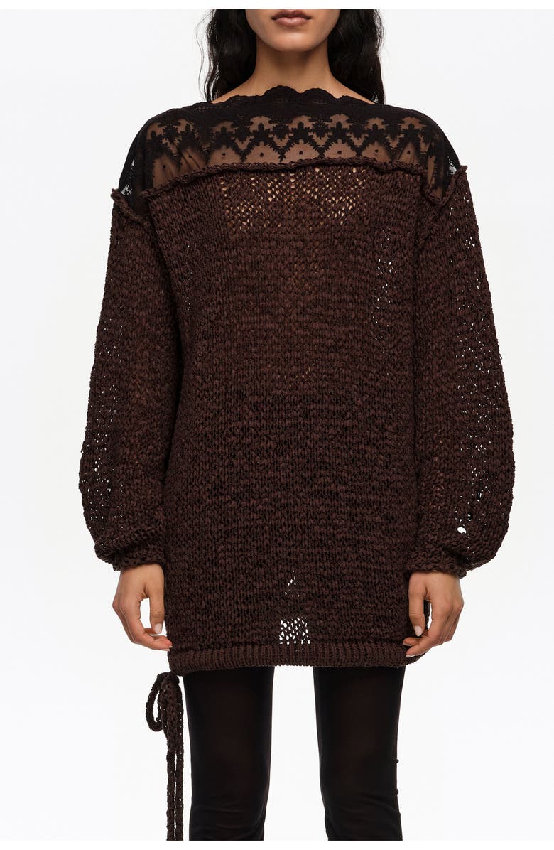 Bimba y Lola Lace Boat Neckline Sweater, Main, color, Dark Brown