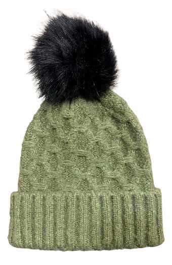 MARCUS ADLER Faux Fur Pom Honeycomb Knit Beanie