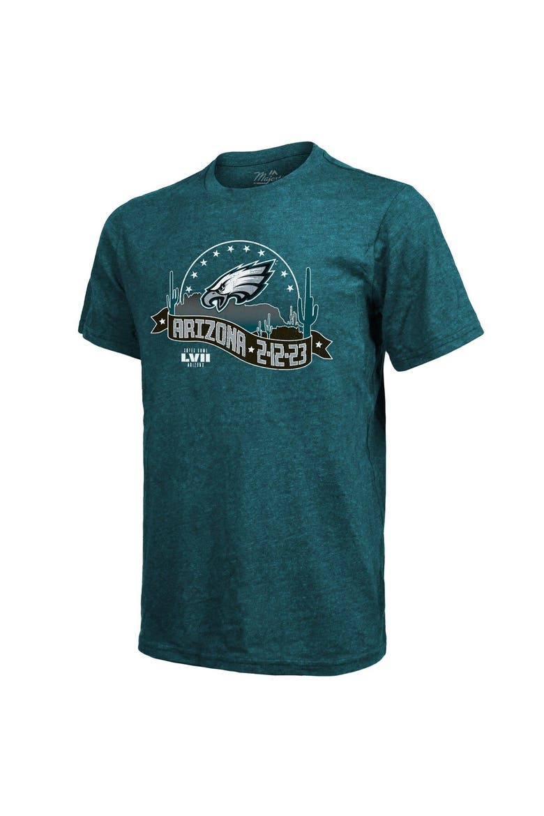Men's Majestic Threads Midnight Green Philadelphia Eagles Super Bowl LVII Tri-Blend Desert T-Shirt, Alternate, color, Green