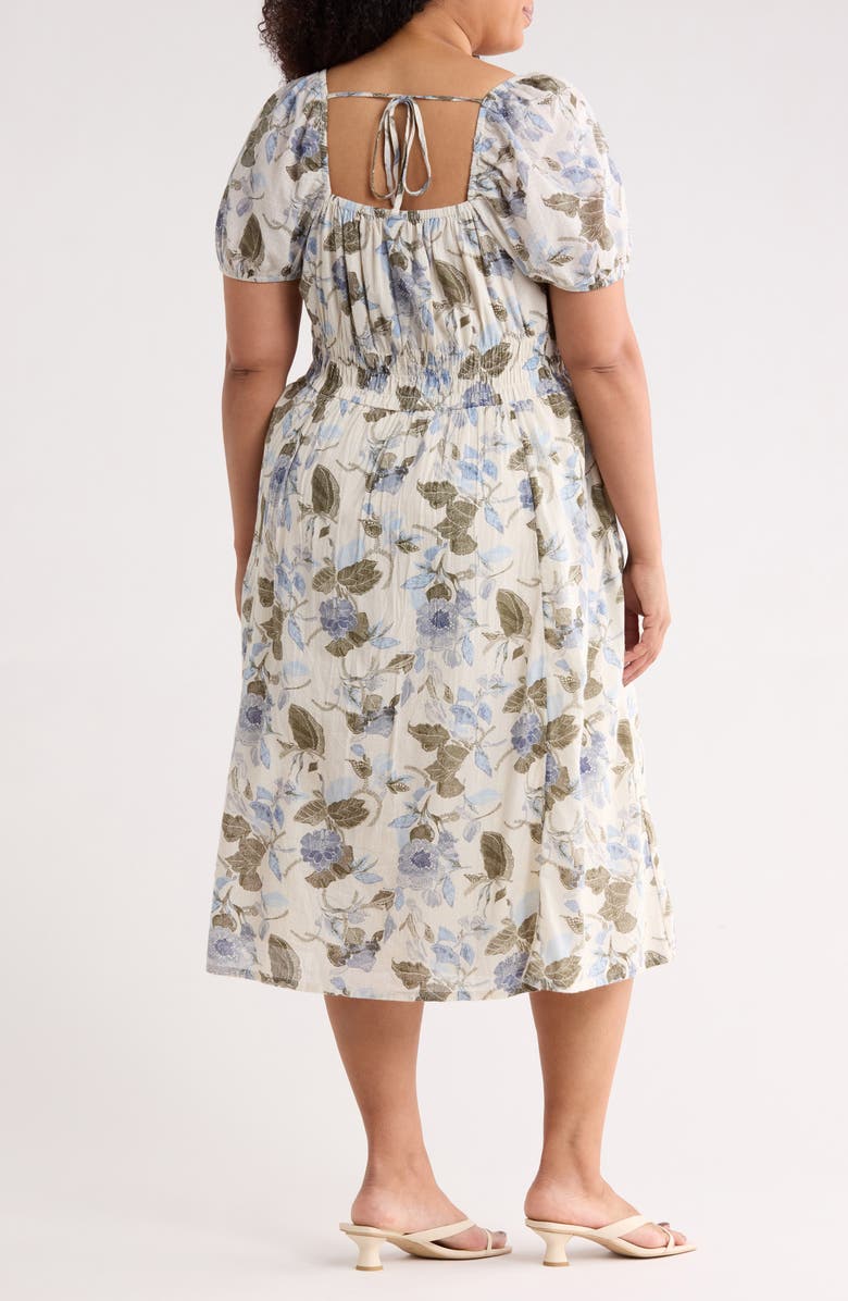 Melrose and Market Puffed Sleeve Cotton Midi Dress, Alternate, color, Ivory- Olive Jacobean Bloom