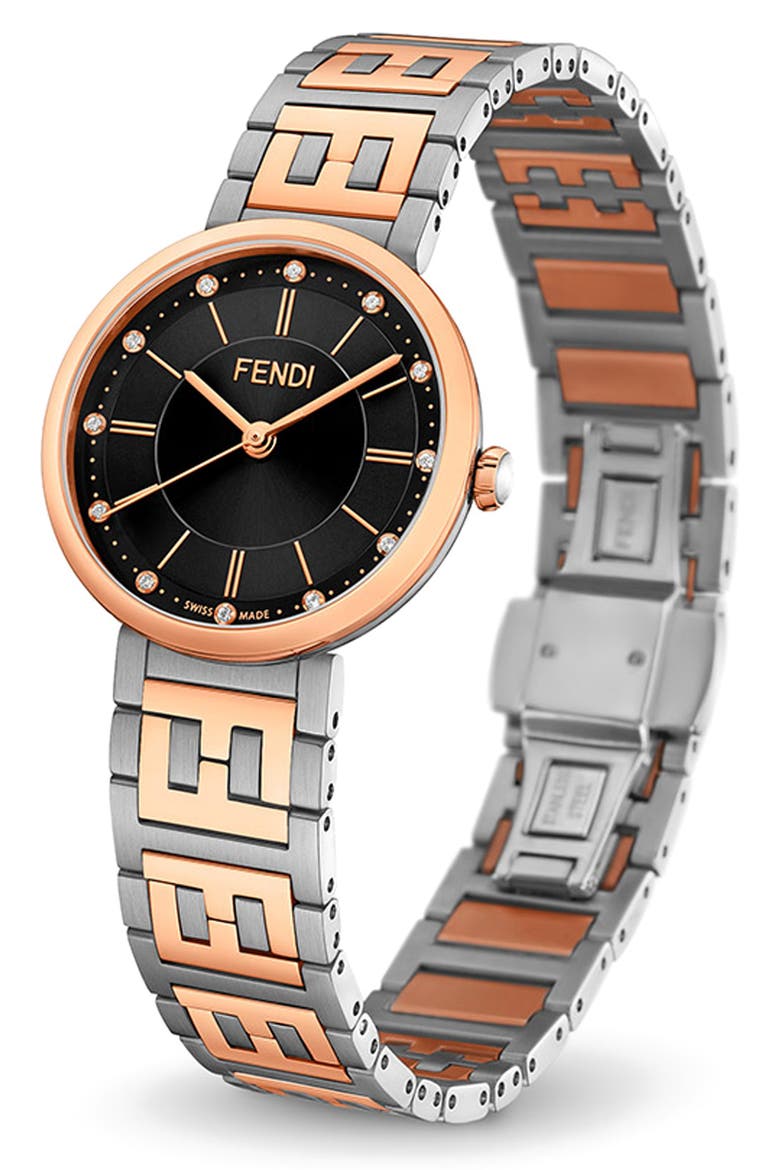 Forever Fendi Bracelet Watch, 29mm, Alternate, color, ROSE GOLD/STAINLESS STEEL