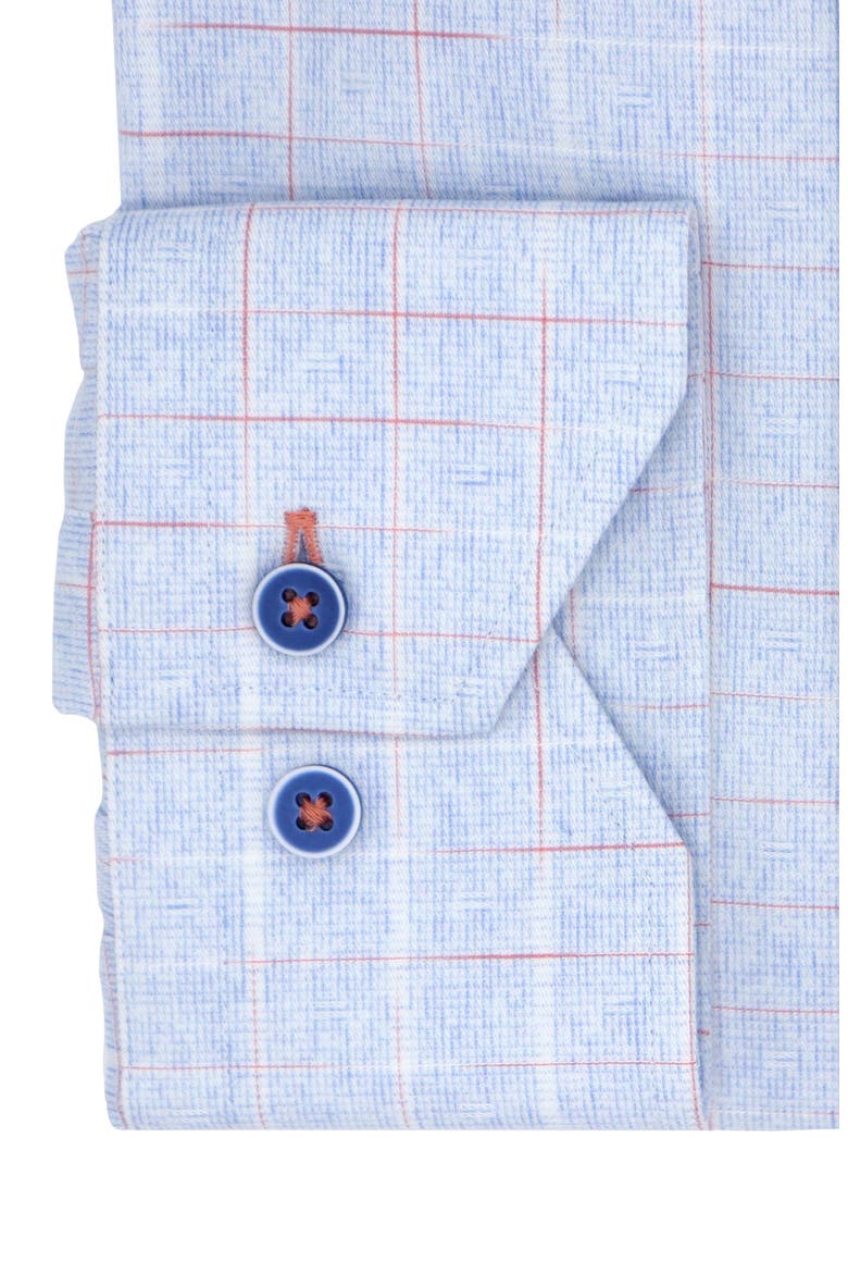 Trim Fit Windowpane Check Cotton Blend Dress Shirt, Alternate, color, LIGHT BLUE