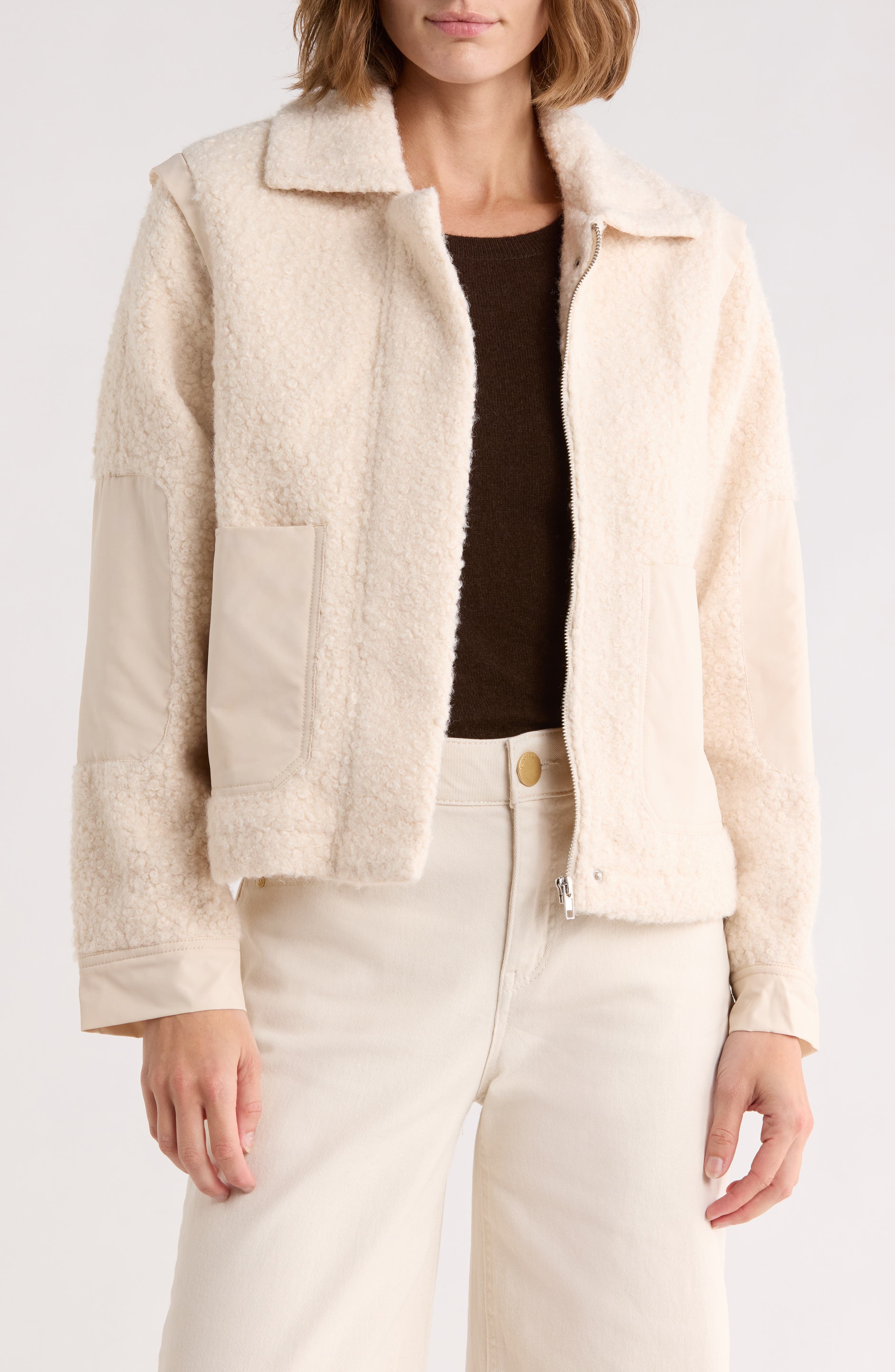 Democracy Faux Shearling Zip Front Jacket