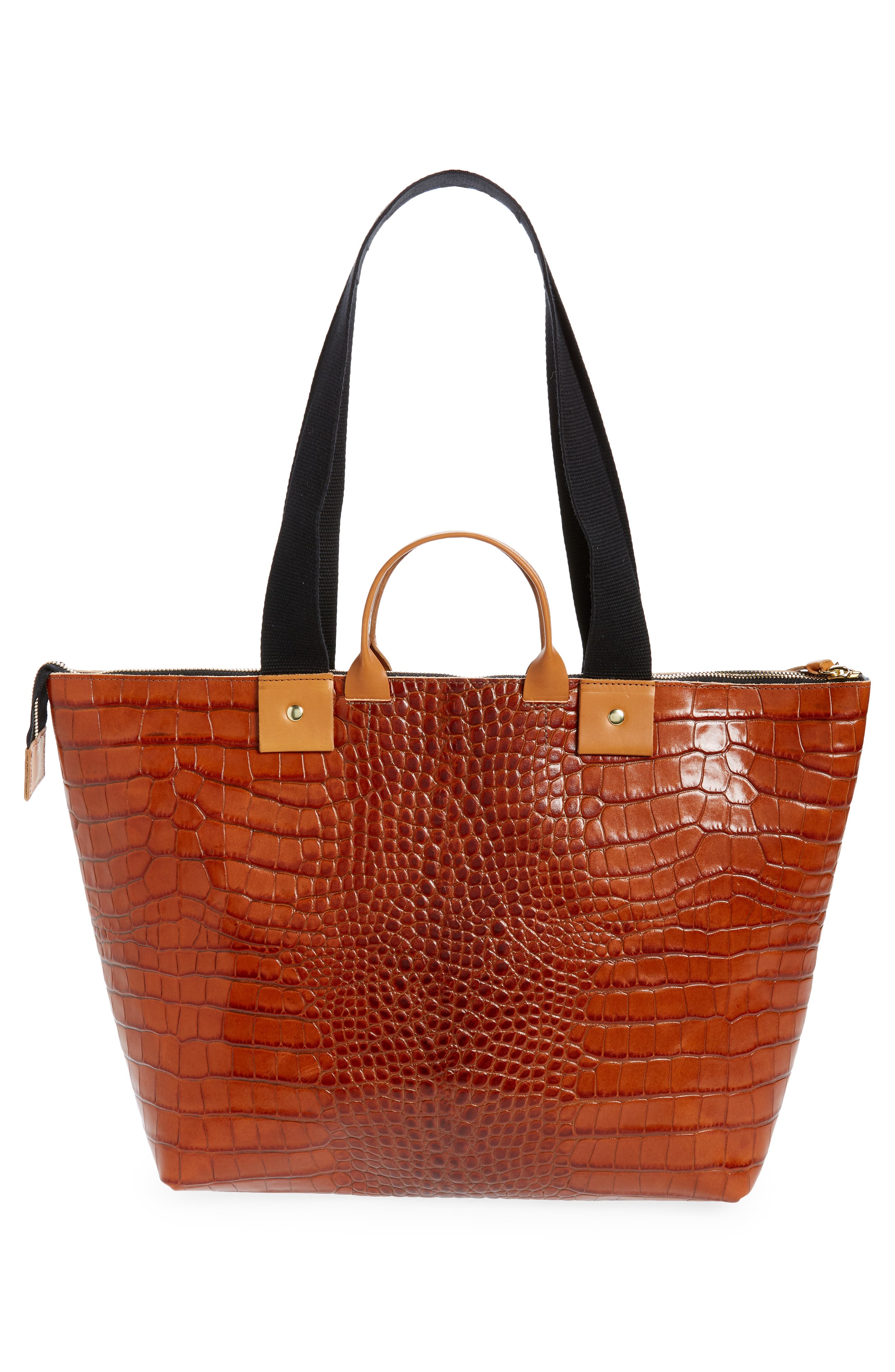 Clare V. Le Zip Sac Croc Embossed Leather Tote, Alternate, color, 