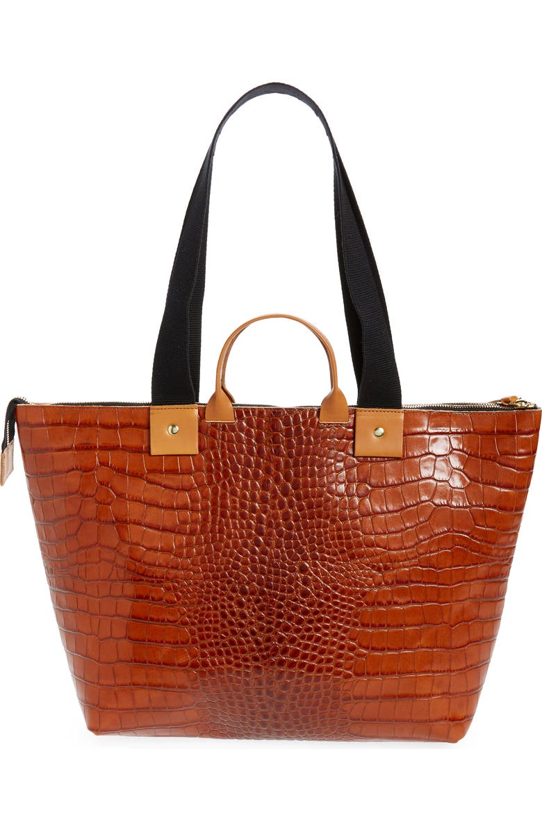 Clare V. Le Zip Sac Croc Embossed Leather Tote, Alternate, color,