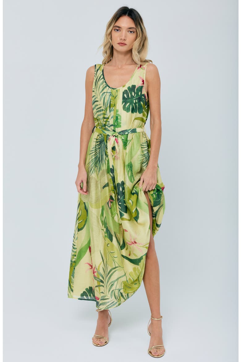 Rowena Tie Waist Midi Dress, Alternate, color, CITRON MULTI