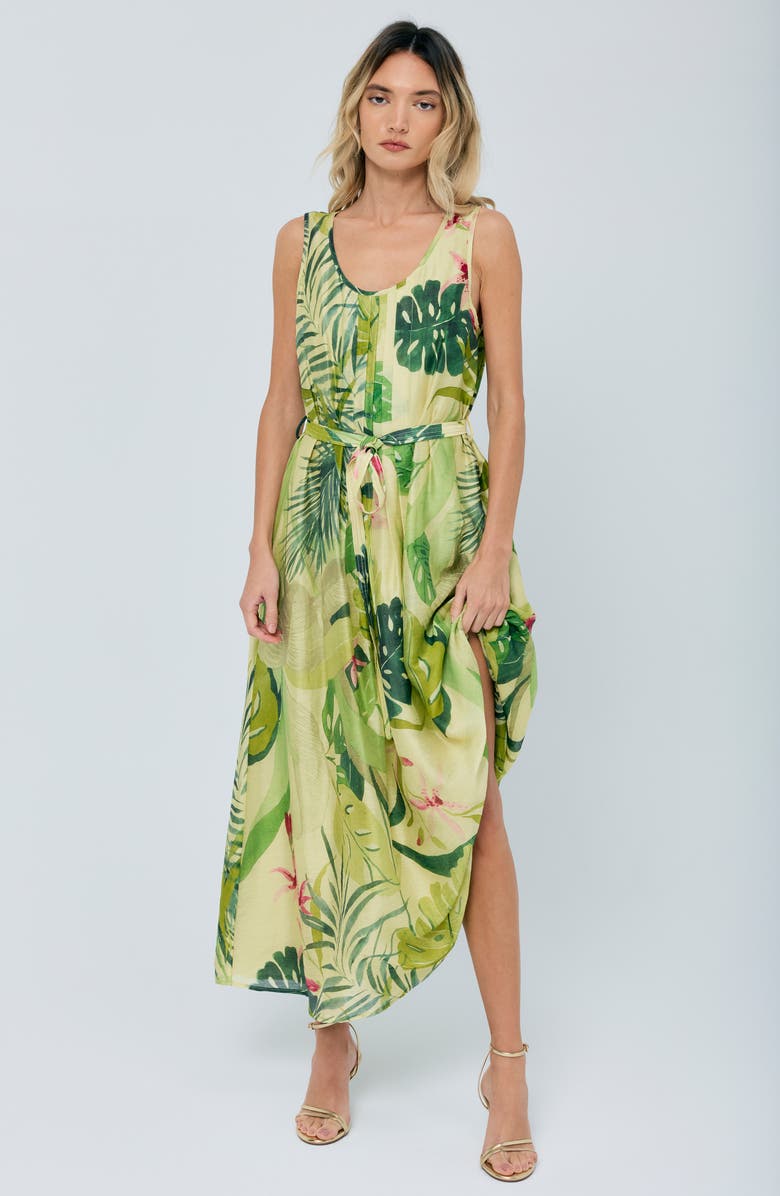 CIEBON Rowena Tie Waist Midi Skirt, Alternate, color, Citron Multi