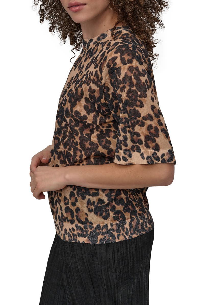 DKNY Cheetah Print Short Sleeve Sweater, Alternate, color, 
