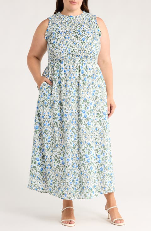 Hilo Floral Print Sleeveless Maxi Dress (Plus)