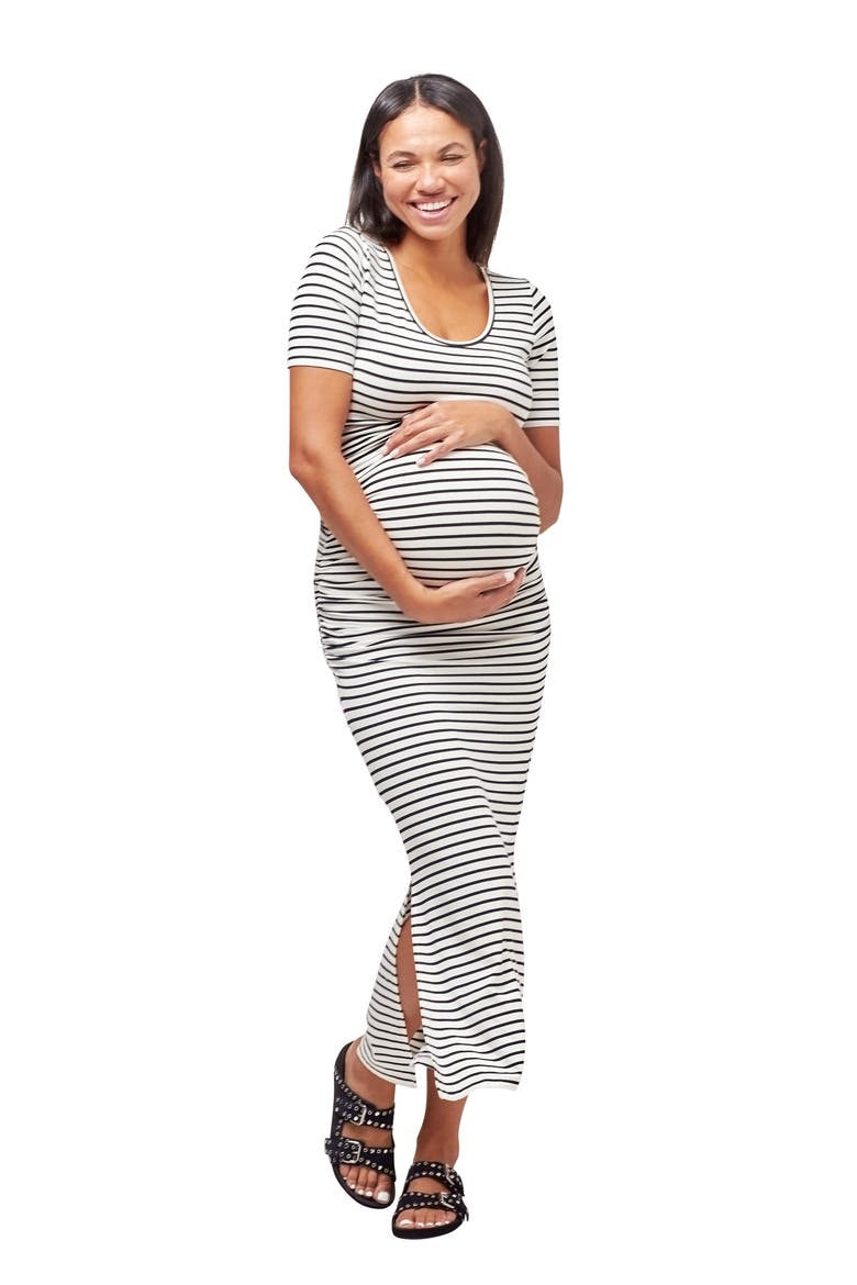 Hugo Maxi Maternity Dress, Alternate, color, WHITE/ BLACK STRIPE