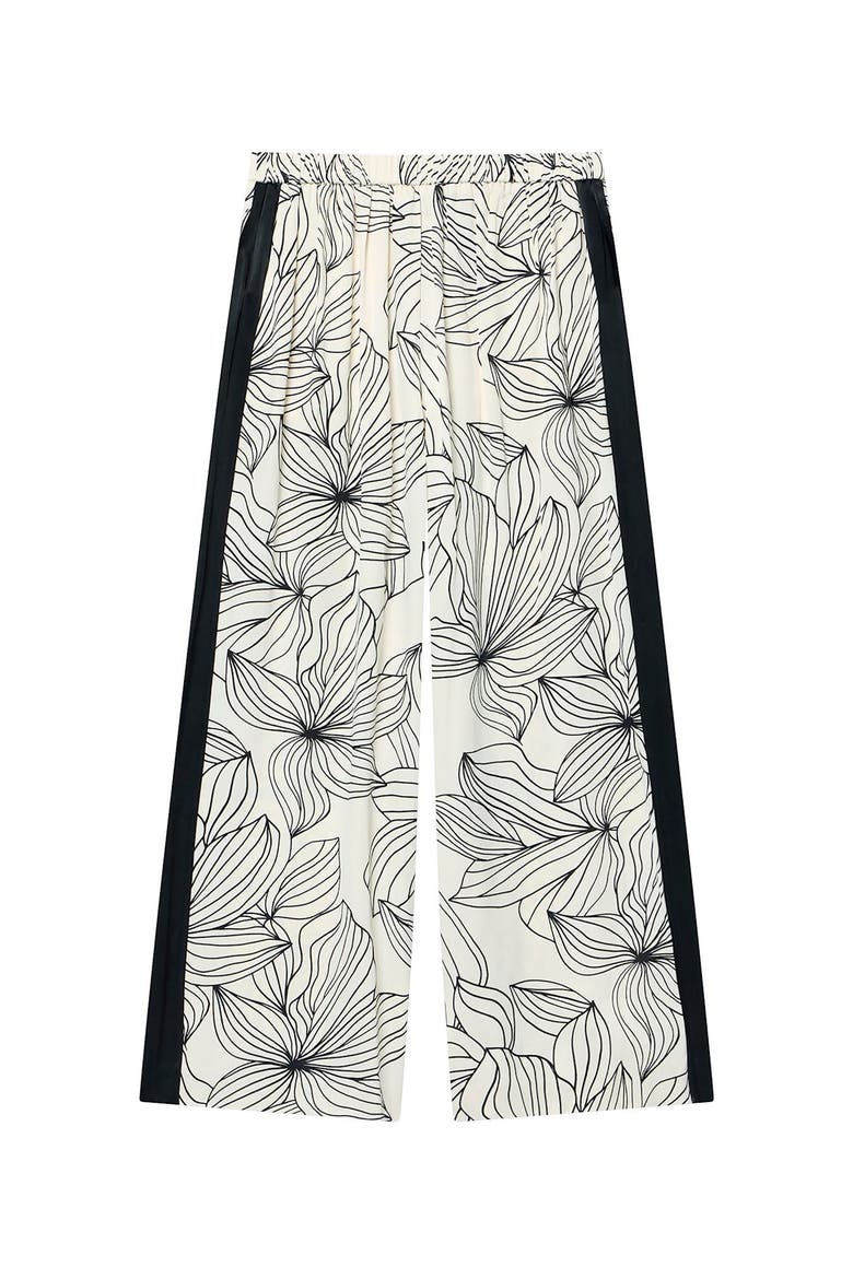 Floral Print Wide Satin Trousers, Alternate, color, Cream