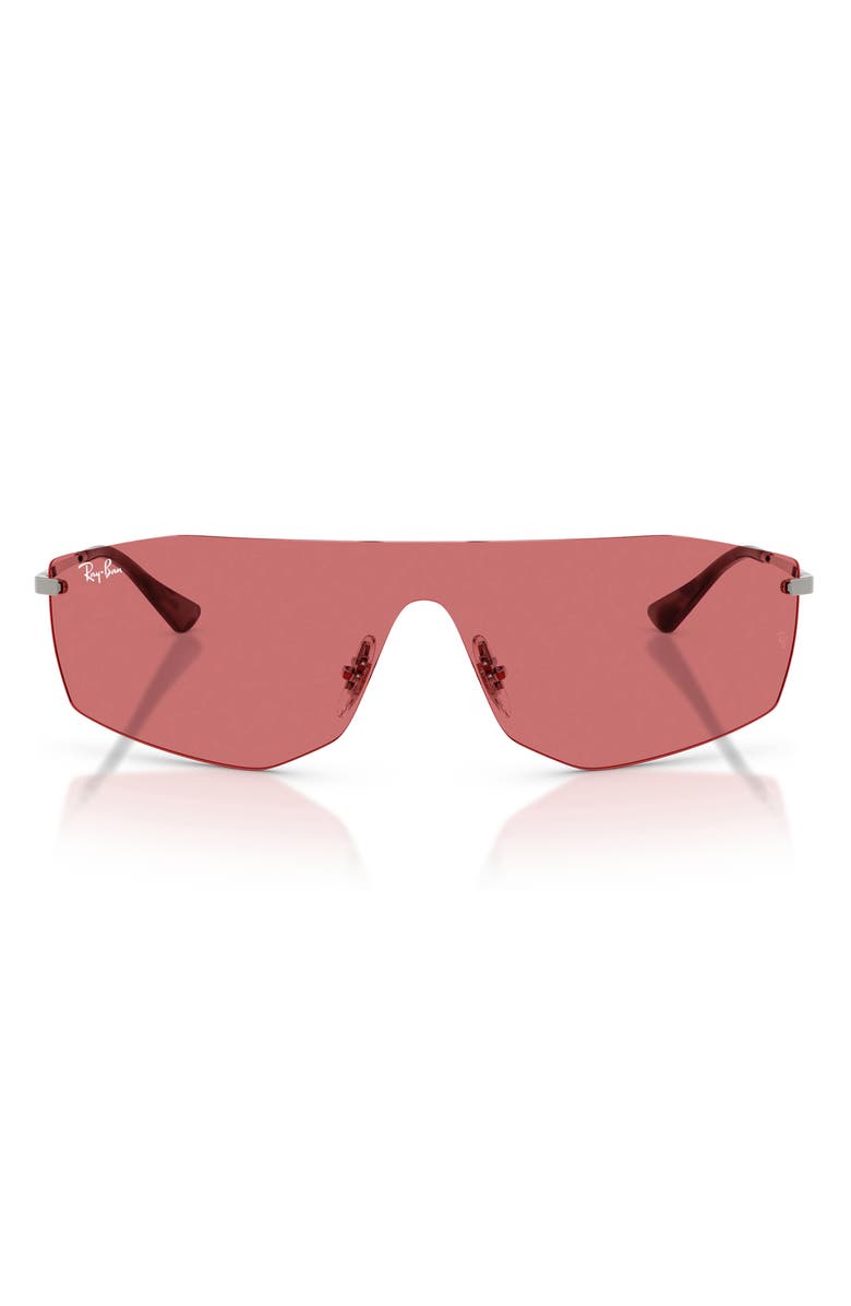 Ray-Ban 141mm Irregular Shield Sunglasses, Main, color, Gunmetal / Red Hiper