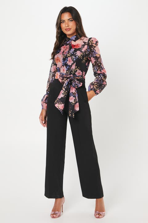 Blouson Sleeve Pintuck Wide Leg Jumpsuit