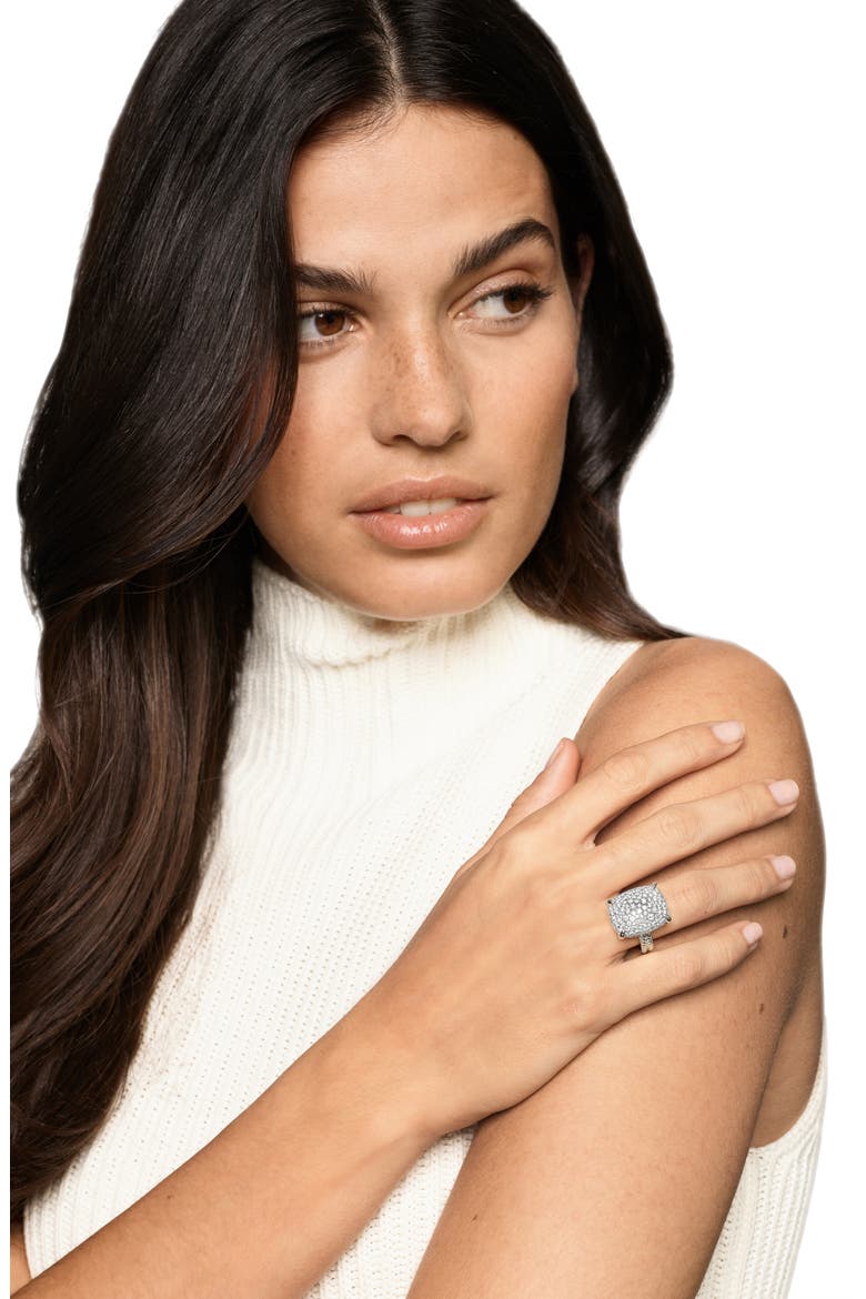 Chatelaine® Elongated Ring, Sterling Silver with Diamonds, 19mm, Alternate, color, SILVER PAVE