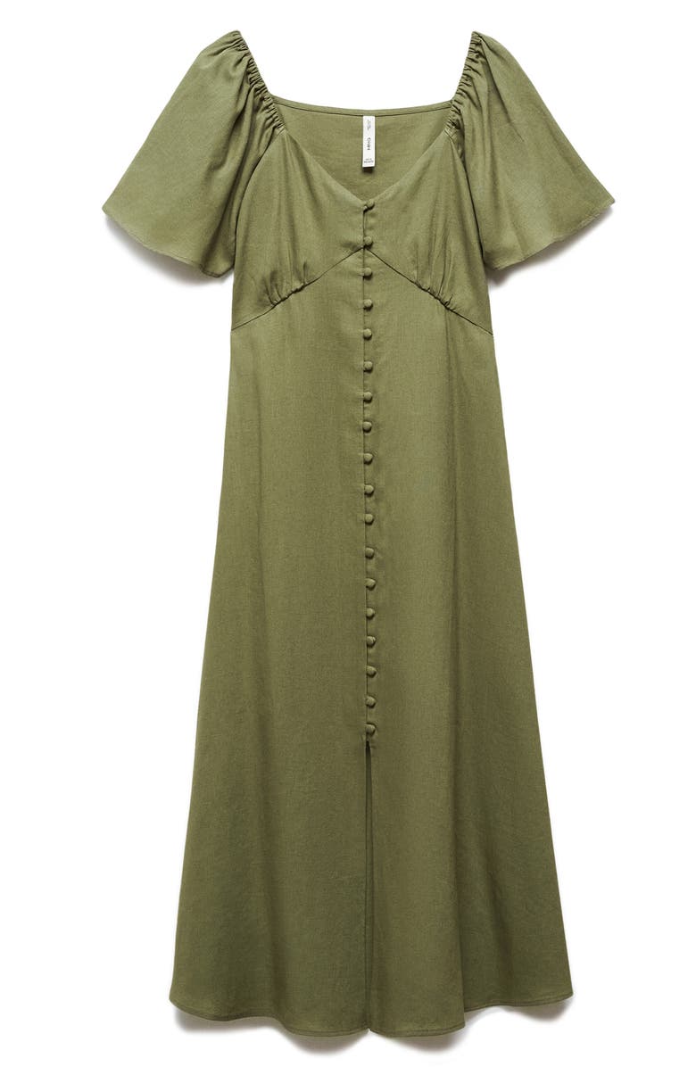 MANGO Flutter Sleeve Linen Blend Midi Dress, Alternate, color, 