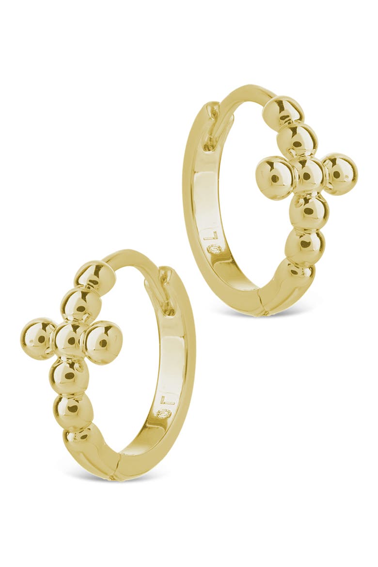 Patrycja Beaded Cross Hoop Earrings, Alternate, color, GOLD