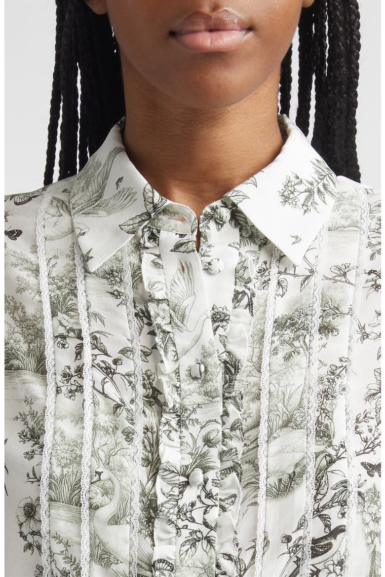 Minda Ruffle & Lace Silk Shirt, Alternate, color, DAYBREAK