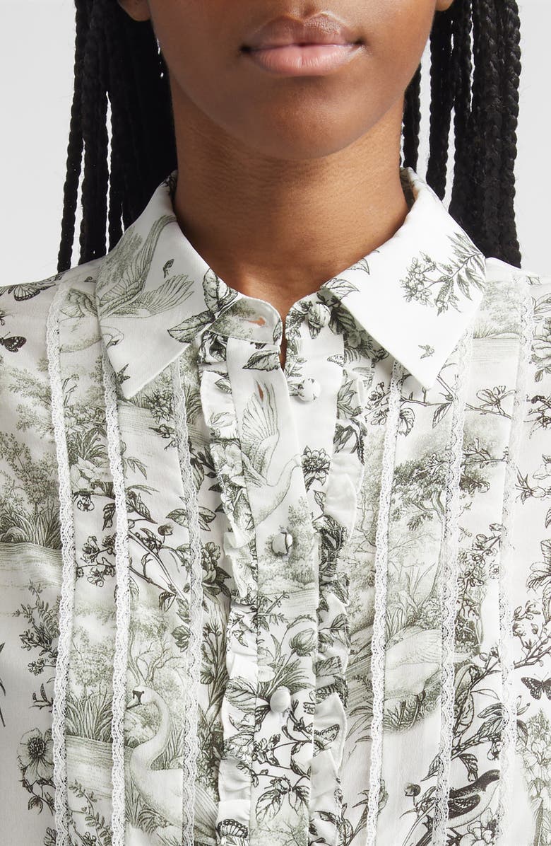 Alice + Olivia Minda Ruffle & Lace Silk Shirt, Alternate, color, Daybreak