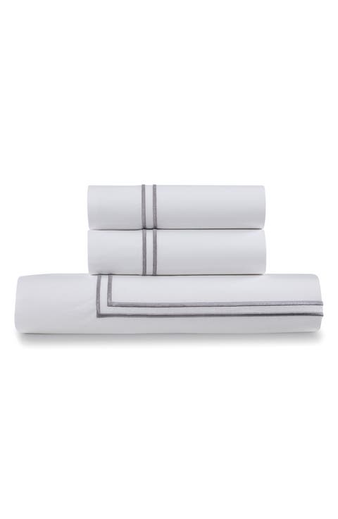 Cotton Percale 3-Piece Duvet Set with Satin Stitching