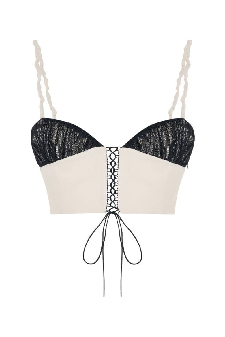 The Party Edit Lace Panel Contrast Bra, Main, color, Beige
