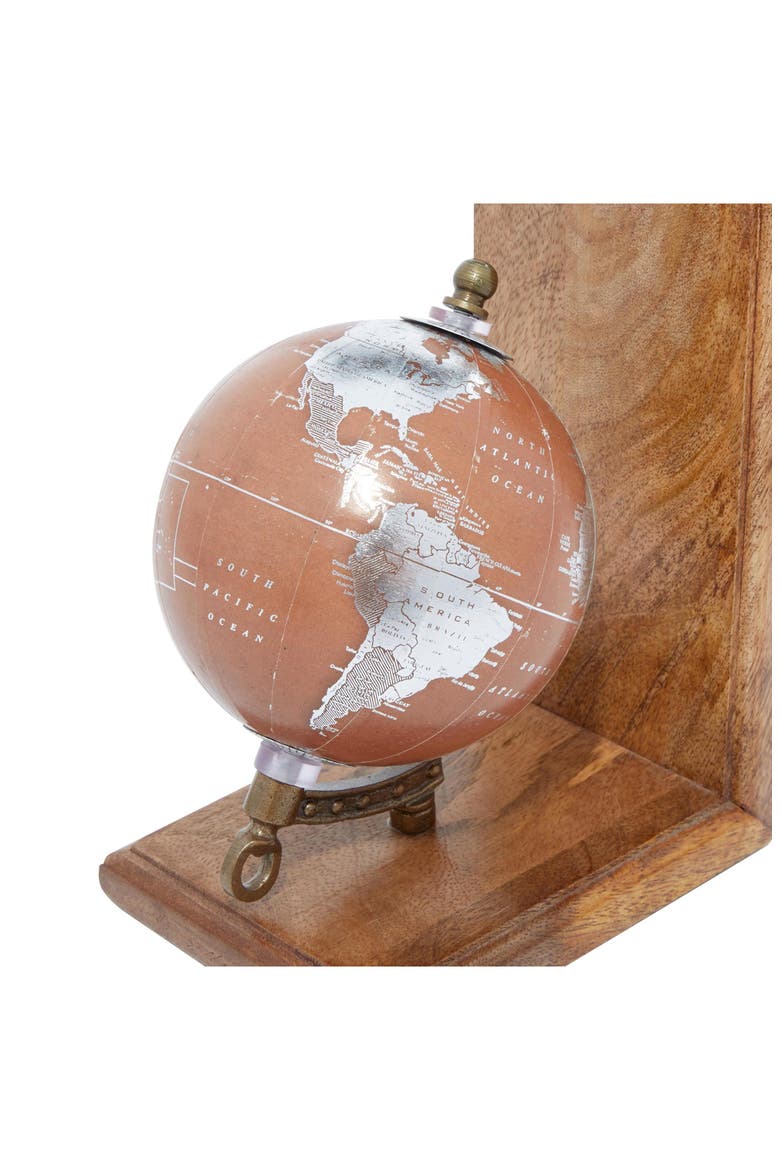 Brown Wood Globe Bookends, Alternate, color, BROWN
